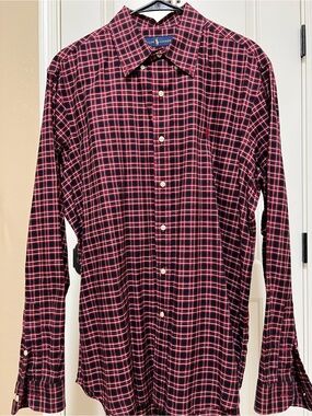 Ralph Lauren Men’s Black and Red Plaid Button-Down Light Flannel Shirt